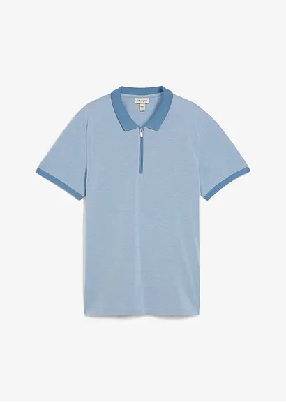 Piqué-Poloshirt mit Reißverschluss in blau von vorne - bonprix