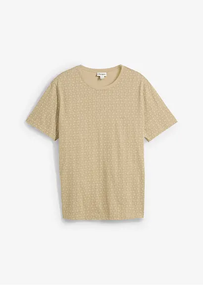 T-Shirt mit Minimalprint aus reiner Bio-Baumwolle in beige von vorne - bonprix