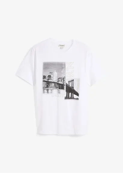 T-Shirt aus reiner Bio-Baumwolle in weiß von vorne - bonprix