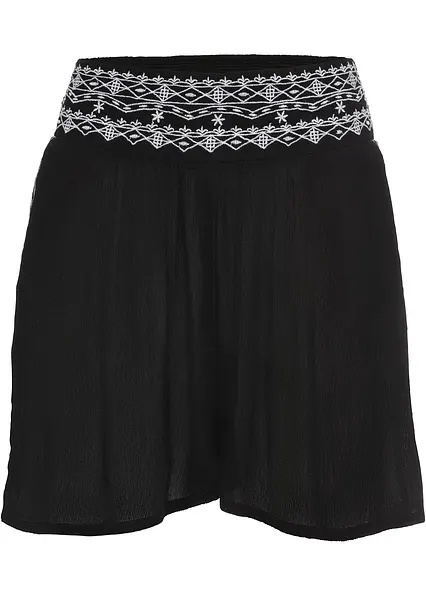 Crincle-Shorts aus fließender Viskose in schwarz von vorne - bonprix