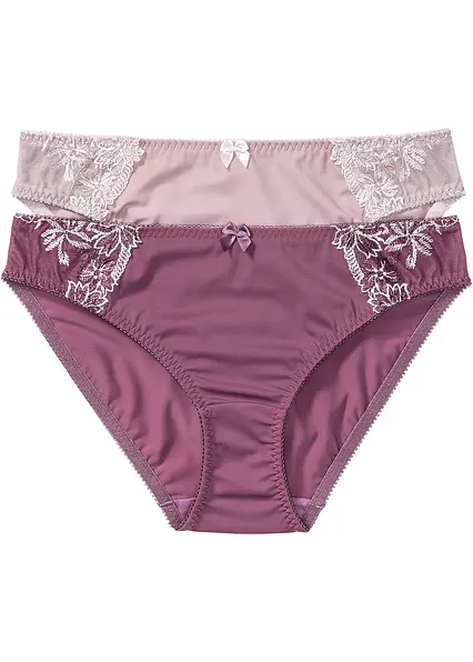 Slip mit zarter Stickerei (2er Pack) in lila von vorne - bonprix