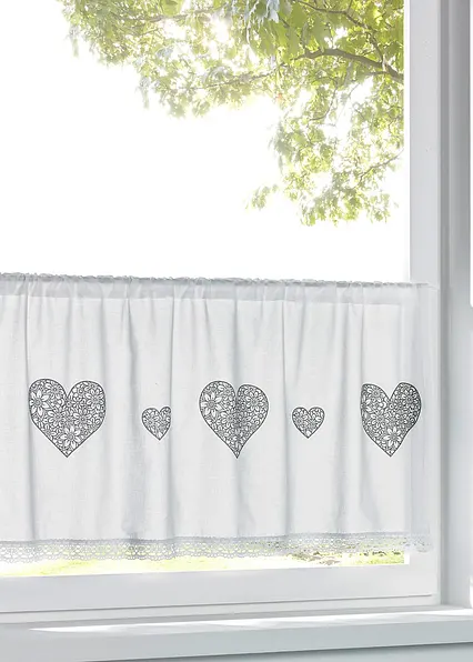 Bio Baumwoll Scheibengardine mit Herz Druck in weiß - bonprix