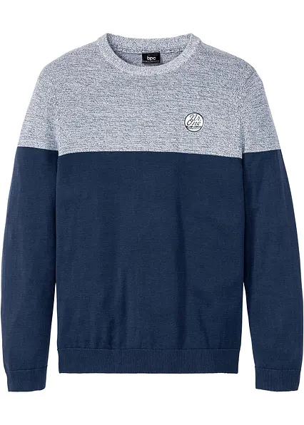 Feinstrickpullover im Colourblocking mit Baumwolle in blau von vorne - bonprix