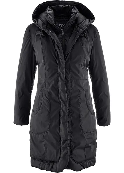 Gefütterter Kurzmantel mit Kapuze in schwarz von vorne - bonprix