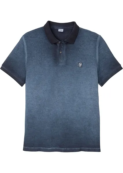 Piqué-Poloshirt in gewaschener Optik in blau von vorne - bonprix