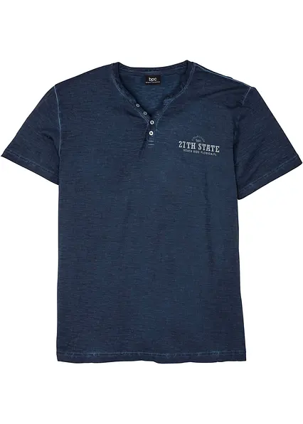 Henleyshirt, Kurzarm in gewaschener Optik aus reiner Bio-Baumwolle in blau von vorne - bonprix