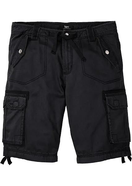 Cargo-Bermuda aus reiner Baumwolle, Regular Fit in schwarz von vorne - bonprix