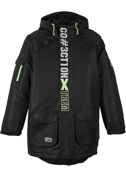 Winterjacke mit sportiven Details und Kapuze in schwarz von vorne - bonprix