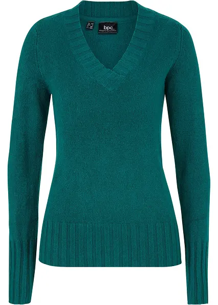 Pullover mit V-Ausschnitt in grün von vorne - bonprix