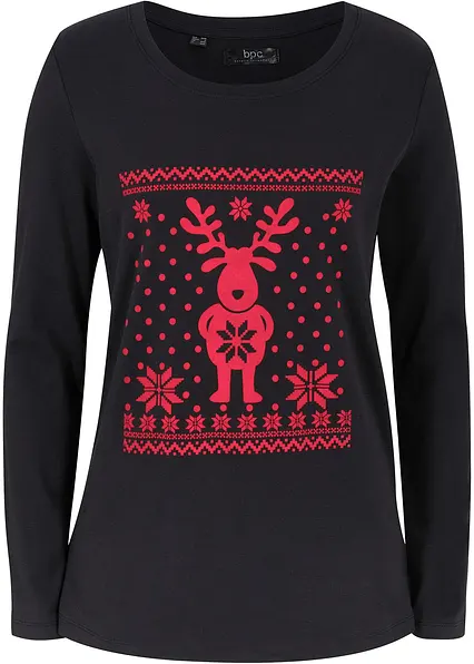 Langarmshirt aus reiner Baumwolle in schwarz von vorne - bonprix