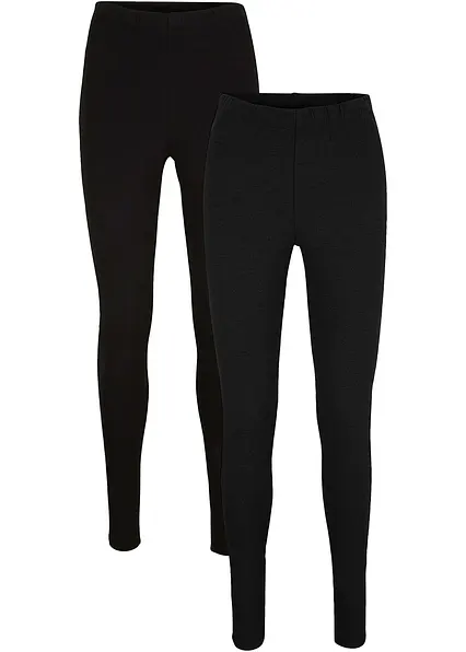 Lange Leggings (2er Pack) in schwarz von vorne - bonprix