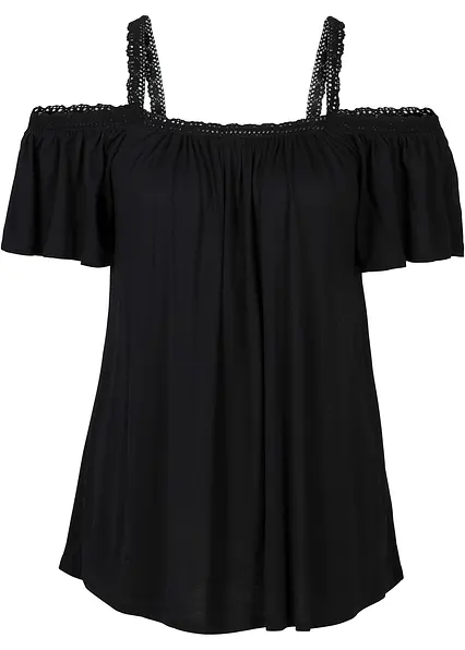 Cold-Shoulder-Shirt aus softer Viskose in schwarz - bonprix