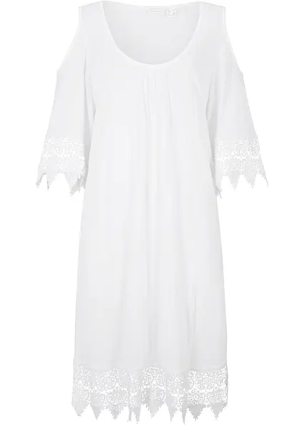 Transparentes Strandkleid aus Viskose in weiß von vorne - bonprix