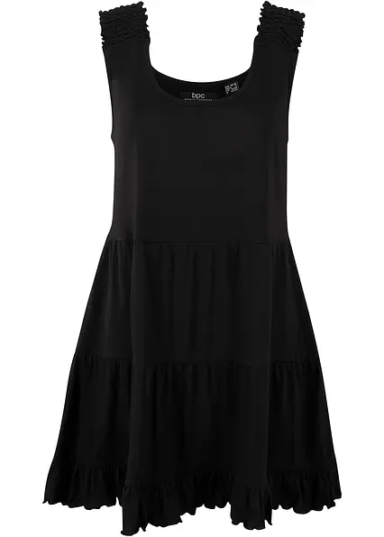 Long-Top mit Volants und breiten Trägern in schwarz von vorne - bonprix