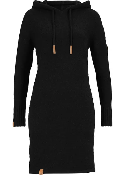 Strickkleid mit Kapuze in schwarz von vorne - bonprix