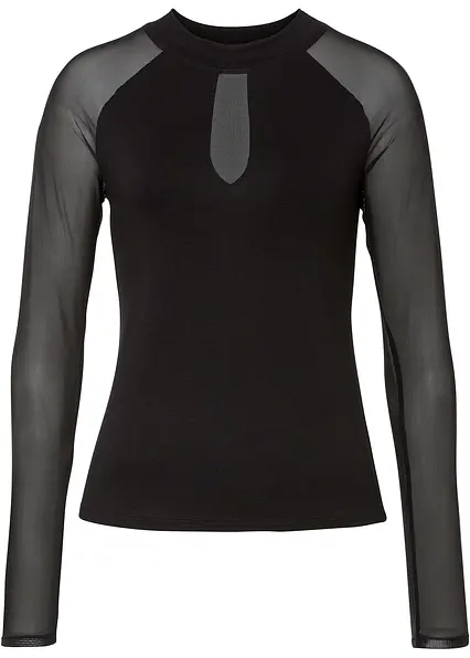 Langarmshirt aus softem Viskose-Mis in schwarz von vorne - bonprix