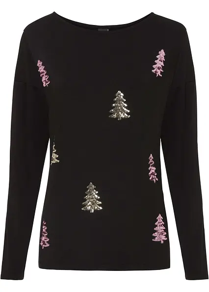 Shirt aus fließendem Viskose-Mix in schwarz von vorne - bonprix