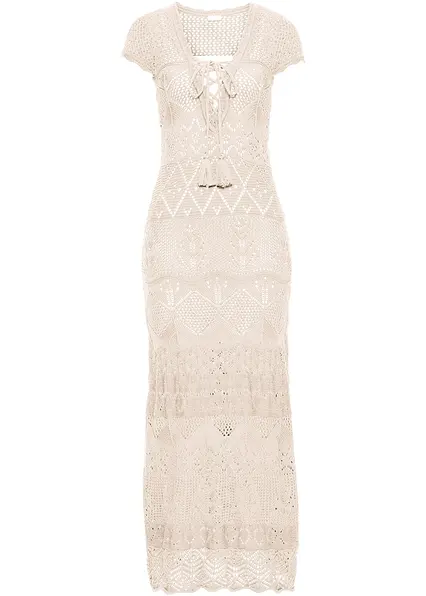 Strickkleid mit Ajour-Muster in beige von vorne - bonprix
