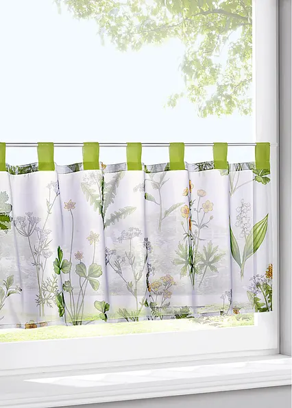 Scheibengardine mit Gräser Druck mit recyceltem Polyester in grün - bonprix