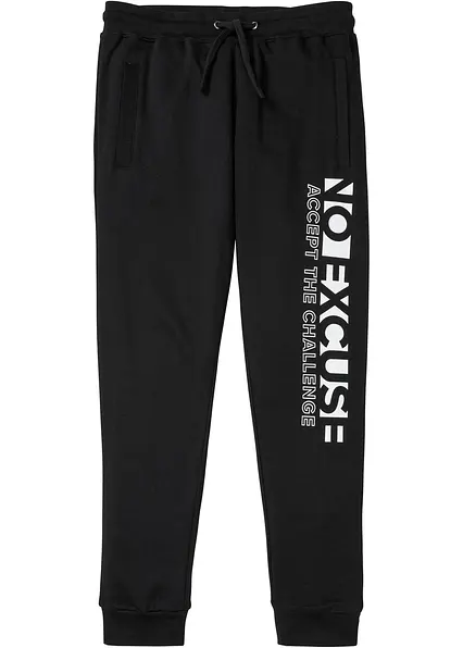 Jogginghose mit sportivem Druck aus reiner Baumwolle in schwarz von vorne - bonprix