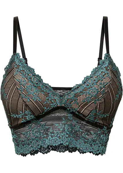 Bustier aus zweifarbiger Spitze in petrol von vorne - bonprix