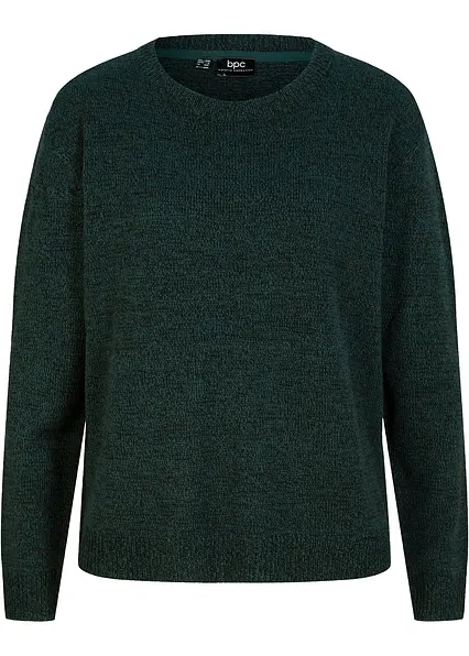 Strick-Pullover mit Rundhals-Ausschnitt in Melange in grün von vorne - bonprix
