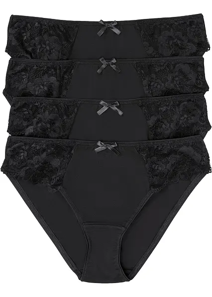 Slip mit Spitze (4er Pack) in schwarz von vorne - bonprix