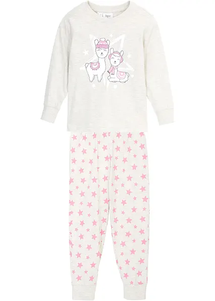 Pyjama aus reiner Bio-Baumwolle (2-tlg. Set) in weiß von vorne - bonprix