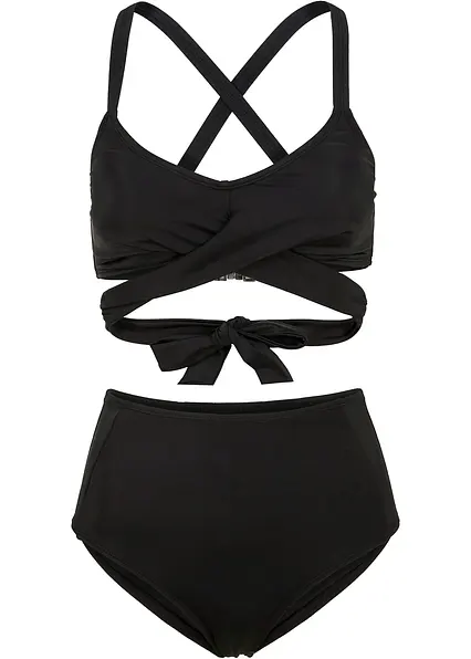Bustier-Bikini (2-tlg.Set) mit Bindedetail in schwarz von vorne - bonprix