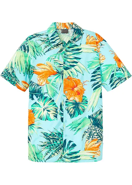 Kurzarmhemd aus reiner Baumwolle in blau von vorne - bonprix