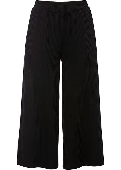 Jersey-Hose aus Rippe mit Bequembund in schwarz von vorne - bonprix