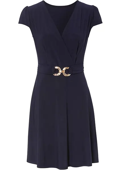 Jerseykleid mit dekorativer Schließe in blau von vorne - bonprix