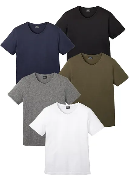 T-Shirt mit V-Ausschnitt (5er Pack) in weiß von vorne - bonprix