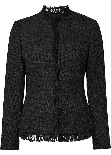 Bouclé-Jacke in schwarz von vorne - bonprix