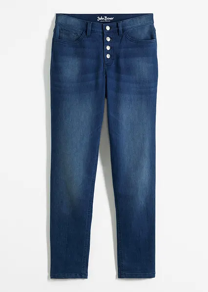 Boyfriend Mid Waist, Thermojeans mit kuscheliger Innenseite in blau von vorne - bonprix