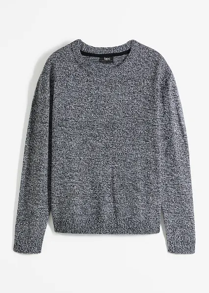 Strick-Pullover mit Rundhals-Ausschnitt in Melange in grau von vorne - bonprix