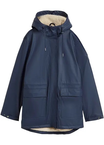 Regenjacke mit Teddyfutter in blau von vorne - bonprix
