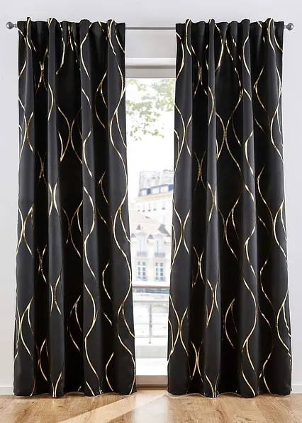 Abdunkelnder Vorhang mit Glanz Druck (1er Pack) in schwarz - bonprix