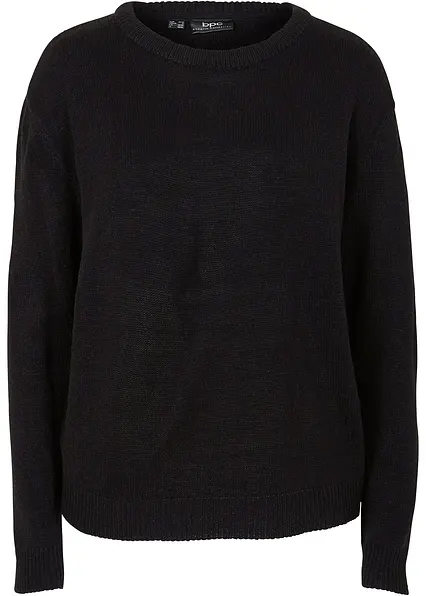 Strick-Pullover mit Rundhals-Ausschnitt in schwarz von vorne - bonprix