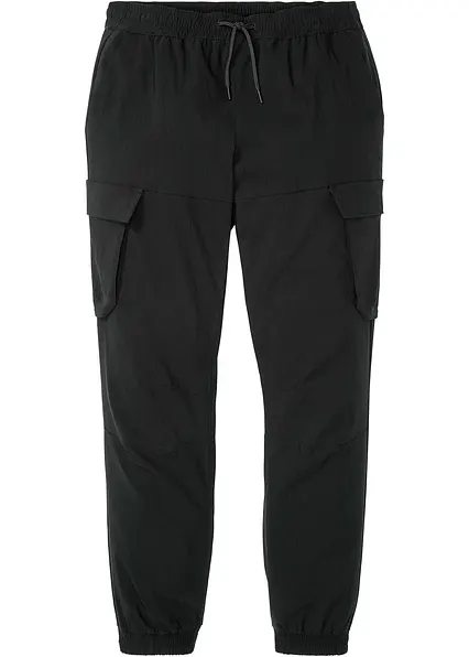 Regular Fit Stretch-Schlupfhose mit Cargotaschen, Straight in schwarz von vorne - bonprix