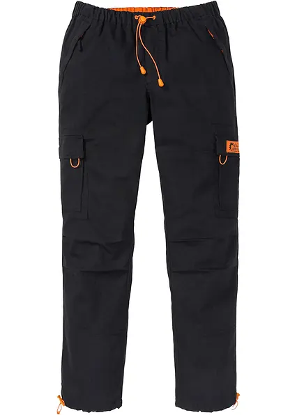 Relaxed Fit Schlupf-Cargohose, Straight in schwarz von vorne - bonprix
