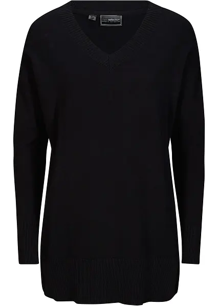 Long-Pullover in schwarz von vorne - bonprix