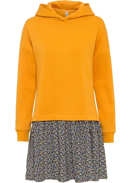 Sweatkleid in 2-in-1 Optik in gelb von vorne - bonprix