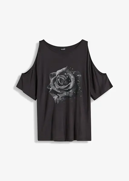Cold-Shoulder-Shirt aus Viskose in schwarz von vorne - bonprix