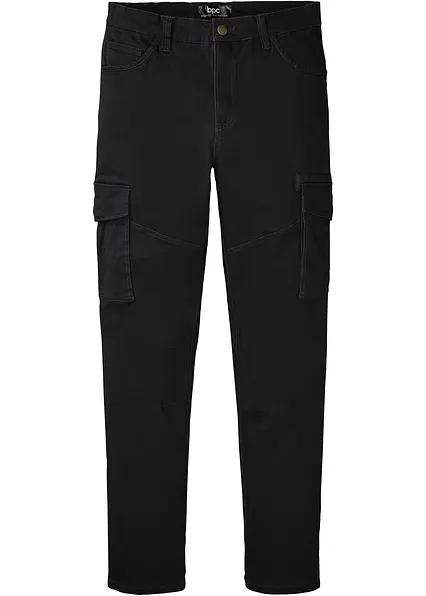 Slim Fit Stretch-Hose mit Cargotaschen, Straight in schwarz von vorne - bonprix