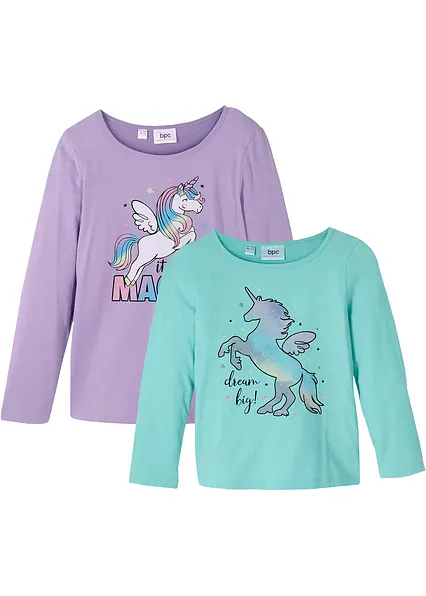 Langarmshirt aus reiner Bio-Baumwolle (2er Pack) in lila von vorne - bonprix