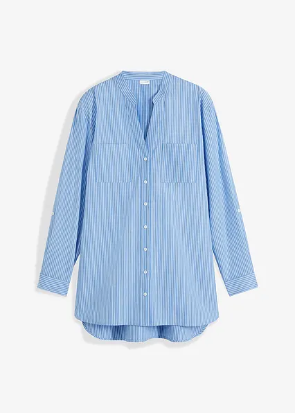 Longbluse mit Krempel-Ärmel in blau von vorne - bonprix