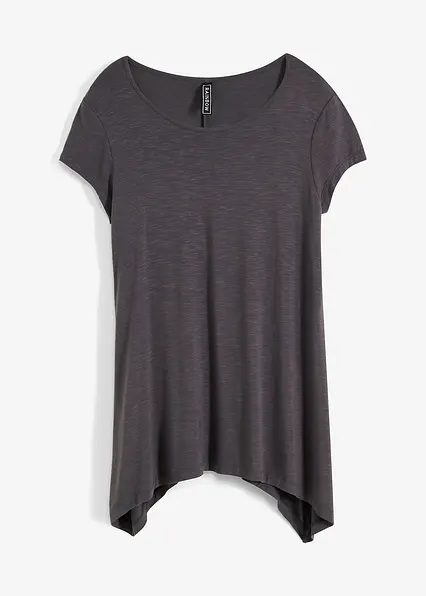 Shirt in asymmetrischer Länge in grau von vorne - bonprix