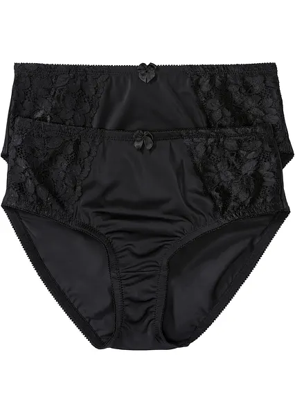 Maxislip mit zarter Spitze (2er Pack) in schwarz von vorne - bonprix