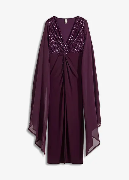 Maxikleid mit Pailletten und Chiffon-Ärmel in lila von vorne - bonprix